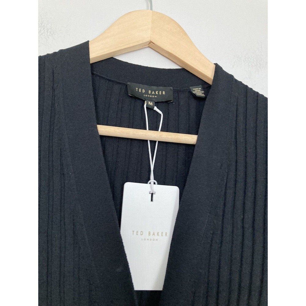 NEW Ted Baker Nardaa Longline Cardigan Dress Ribbed MEDIUM Black Viscose - Picture 9 of 16